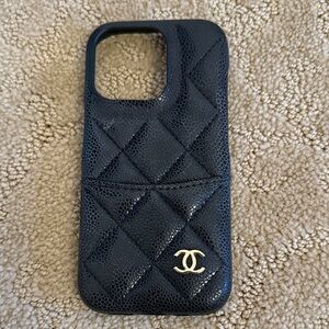 Chic Black Phone Case with Gold Logo